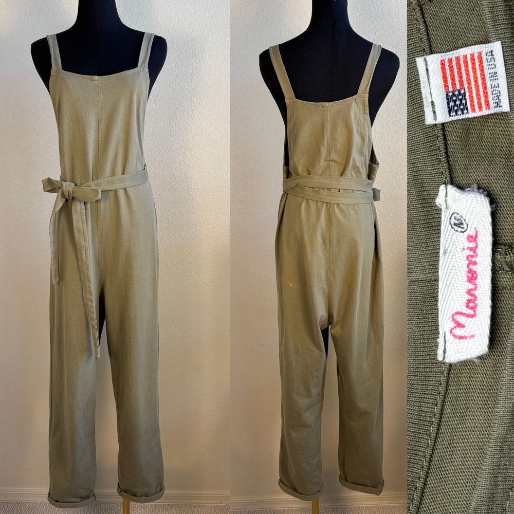 Anthropologie Maronie Belted Jumpsuit Overalls SMALL, Olive Green boho utility